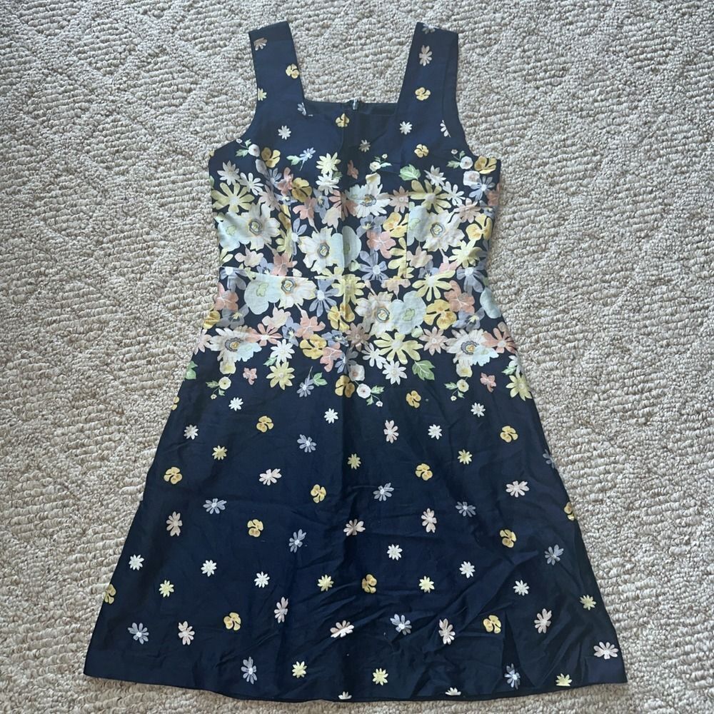 LOFT‎ Outlet Womens Sundress Easter Blue Floral  Cotton Lined  Sundress Size 0P